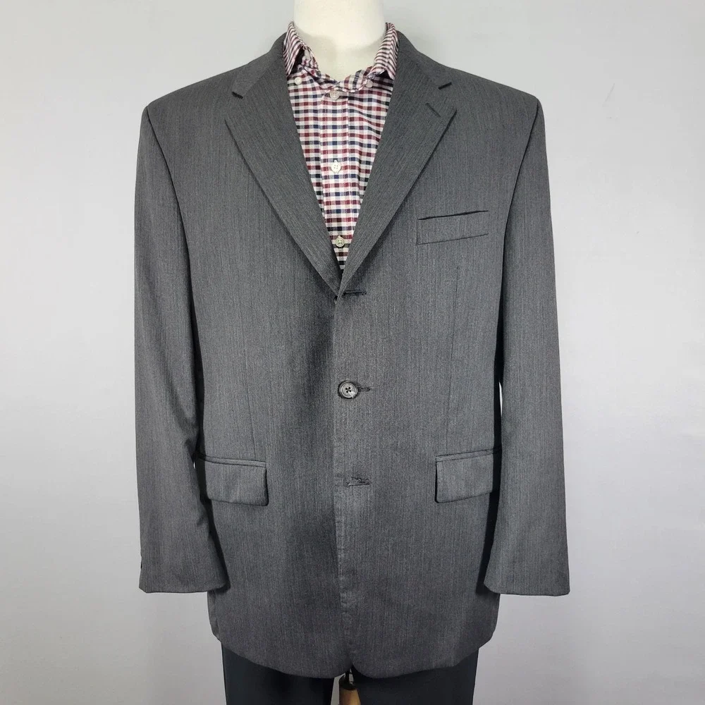 Ralph‎ Lauren Men's Sport Coat Blazer Three Button Gray Herringbone Wool 44R